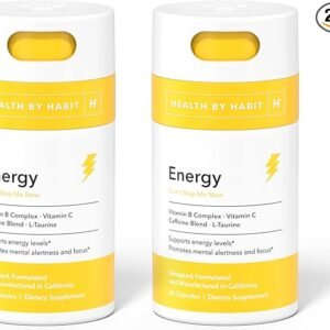 Health by Habit Energy Supplement 2 Pack (120 Capsules) - Natual Caffeine Blend, Vitamins B & C, Supports Energy Levels