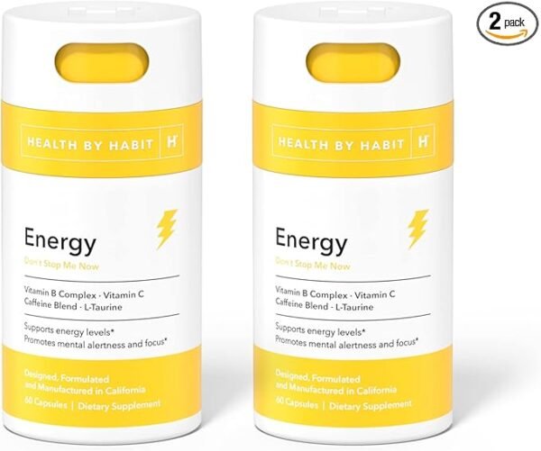 Health by Habit Energy Supplement 2 Pack (120 Capsules) - Natual Caffeine Blend, Vitamins B & C, Supports Energy Levels