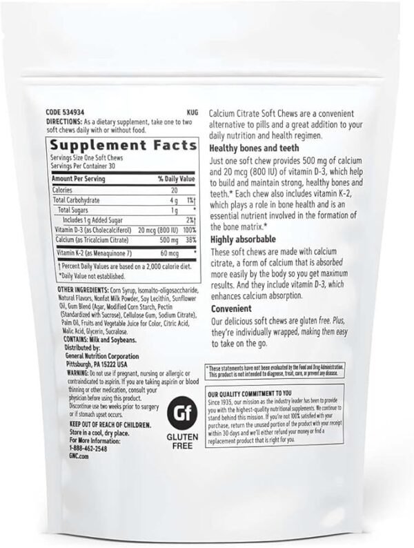 GNC Calcium Citrate 500mg Soft Chews | Highly Absorbable Form of Calcium | Berries & Cream | 30 Count - Image 3