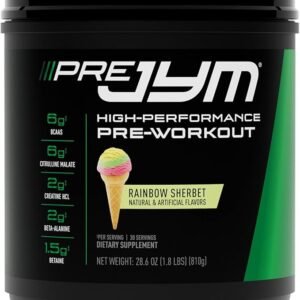 JYM Supplement Science Pre Jym Rainbow Sherbet, 30 Servings, Rainbow Sherbet, 1.8 Pound (Pack of 1)