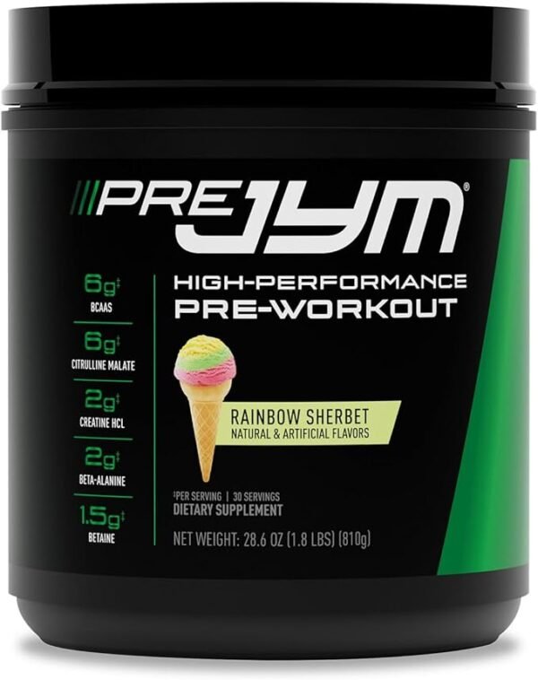 JYM Supplement Science Pre Jym Rainbow Sherbet, 30 Servings, Rainbow Sherbet, 1.8 Pound (Pack of 1)