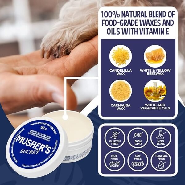 Musher's Secret Dog Paw Wax 60 g (2.1 oz) - Moisturizing Dog Paw Balm that Creates an Invisible Barrier That Protects and Heals Dry Cracked Paws - All-Natural with Vitamin E and Food-Grade Ingredients - Image 3