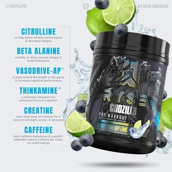 RYSE Up Supplements Noel Deyzel x Godzilla Pre Workout | Intense Pumps, Energy, & Focus | Citrulline & Beta Alanine | 400mg Total Caffeine | 40 Servings (Passion Pineapple) - Image 2