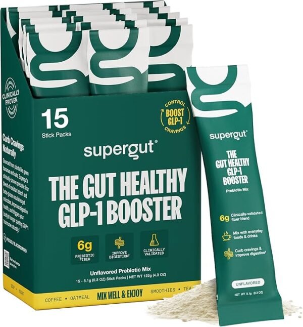 Gut Healthy GLP-1 Booster | High Fiber Supplement Mix | May Support Digestion | No Sugar | Soy Free | Keto Friendly | Unflavored Plant Based Powder (15 Servings, 1 Box)