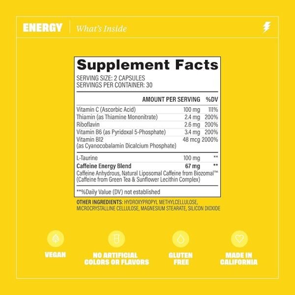 Health by Habit Energy Supplement 2 Pack (120 Capsules) - Natual Caffeine Blend, Vitamins B & C, Supports Energy Levels - Image 3