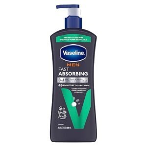Vaseline Men Fast Absorbing 3-in-1 Face, Hands & Body Lotion for Men, For Dry Skin, Absorbs in Just 15 Seconds for Moisturized Skin 20.3 oz