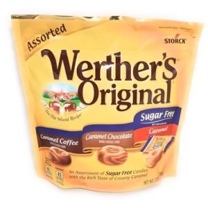 Werther's Original Sugar Free Assorted Candy Pack of 2 Bags of Hard Candy (7.7oz Each) - 3 Flavors: Coffee, Chocolate, Caramel - Bundle with Ballard Products Pocket Bag