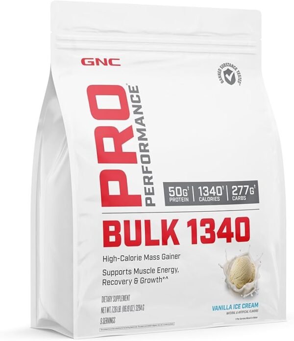 GNC Pro Performance Bulk 1340 - Vanilla Ice Cream, 9 Servings, Supports Muscle Energy, Recovery and Growth