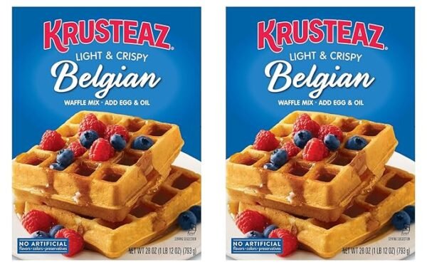 Krusteaz Light & Crispy Belgian Waffle Mix No Artificial Flavors, Colors, or Preservatives 28 Ounce (Pack of 2)