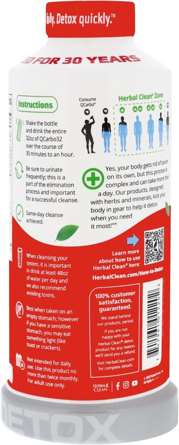Herbal Clean QCarbo32 Same-Day Premium Detox Drink, Stronger 17.03g Blend (Tropical Flavor, 32 Fl Oz) - Image 3