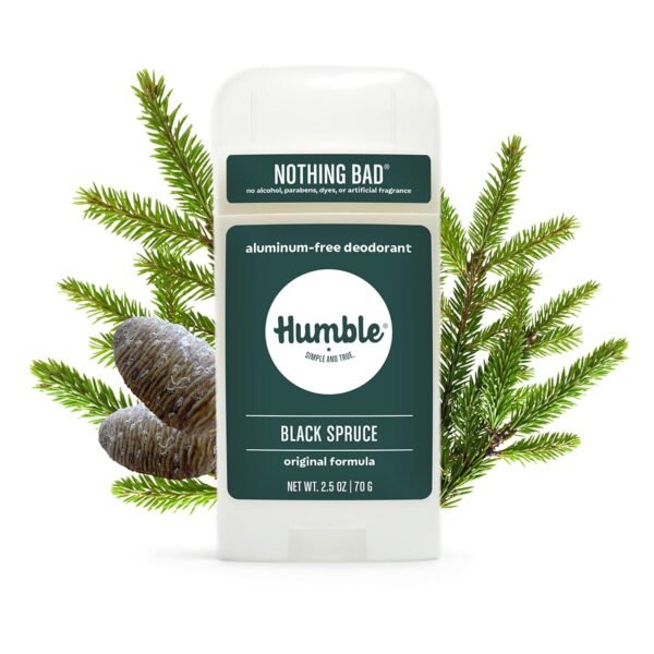 HUMBLE BRANDS Original Formula Aluminum-free Deodorant. Long Lasting Odor Control with Baking Soda and Essential Oils, Black Spruce Deodorant, 2.5 oz, 3 Pack
