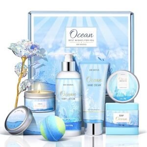 Gifts for Women, Ocean Scented Spa Gifts for Women Birthday 7 Luxury Self Care Gifts for Women