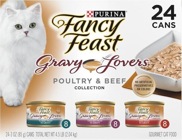 Purina Fancy Feast Gravy Lovers Poultry and Beef Grilled Gourmet Wet Cat Food Variety Pack - (30) 3 oz. Cans
